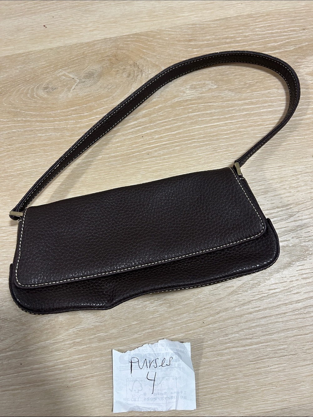Liz Claiborne Dark Brown Pebbled Shoulder Bag with Contrast Stitching - Picture 4 of 5